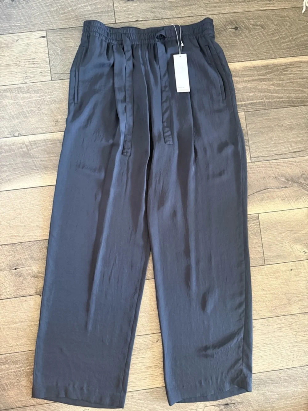 NWT Vince Blue Pants Tie Front Wide Elastic Drawstring Flowy Women’s Size Large